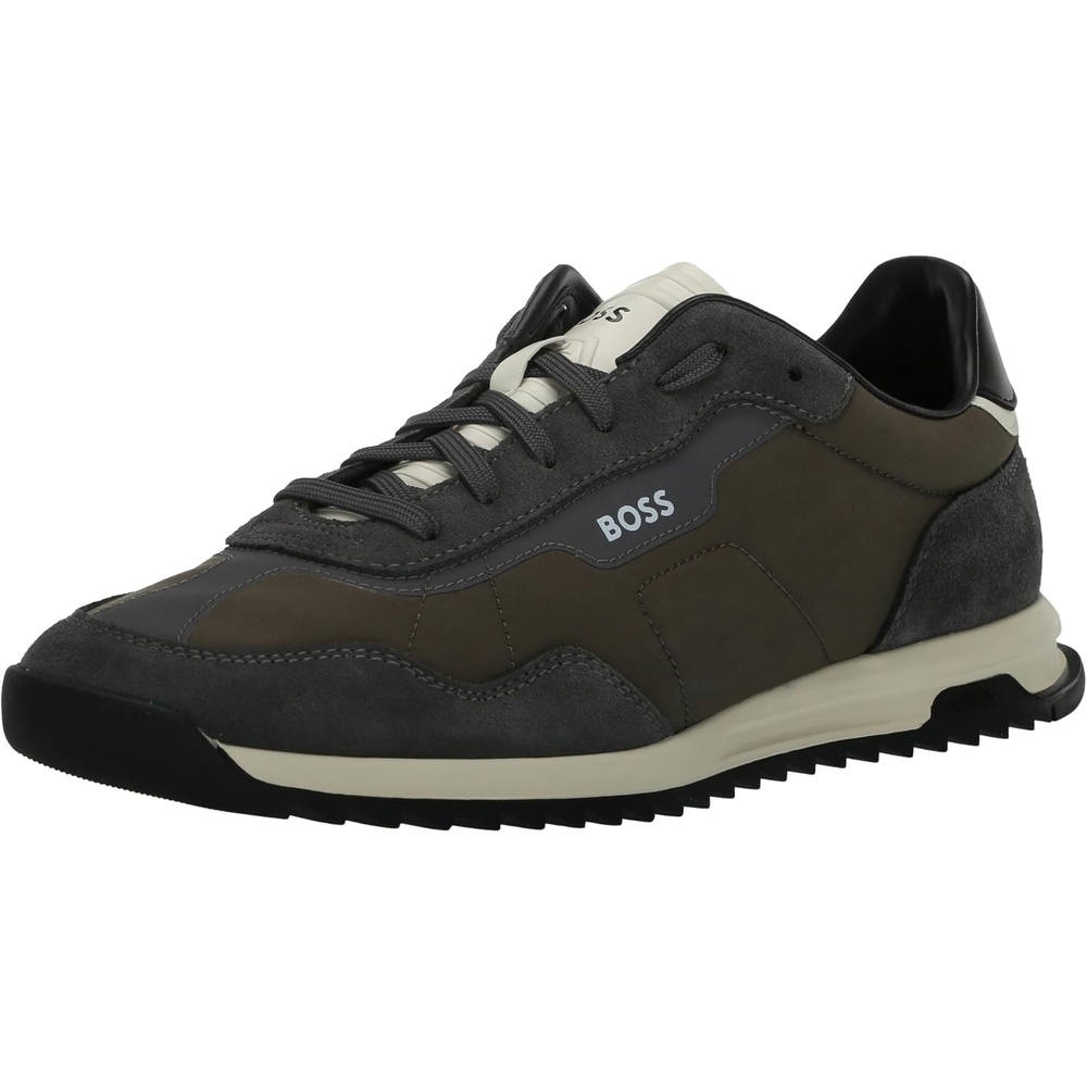 image:imageBOSS Mens Zayn Low Profile Suede Leather Two Tone SneakerCementOlive