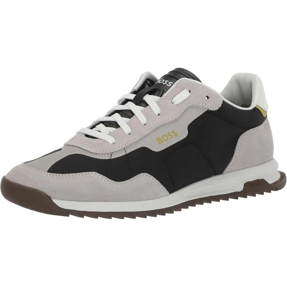 image:imageBOSS Mens Zayn Low Profile Suede Leather Two Tone SneakerDeep BlackPebble GreyLime