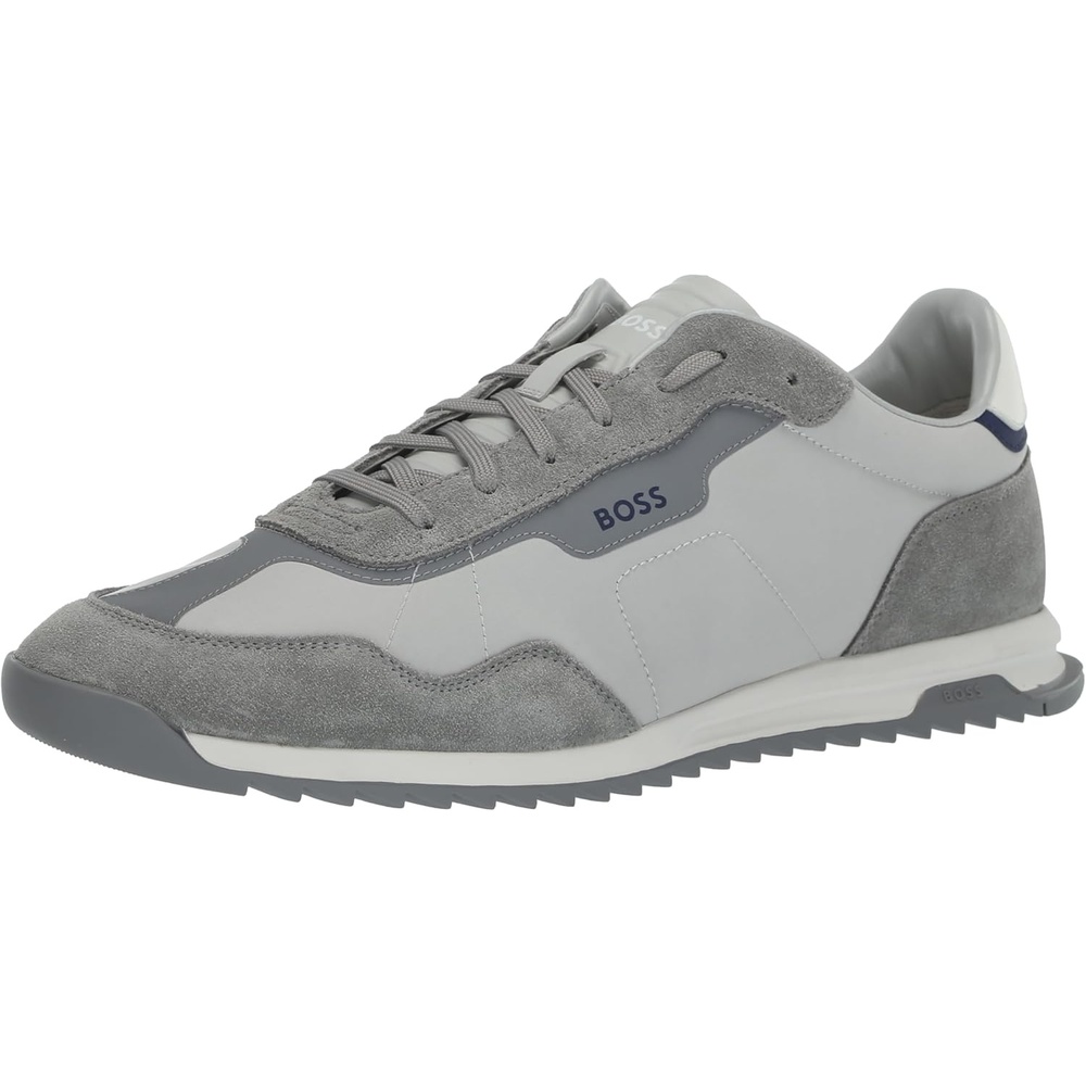 image:imageBOSS Mens Zayn Low Profile Suede Leather Two Tone SneakerPebble GreyOff WhiteBlank White