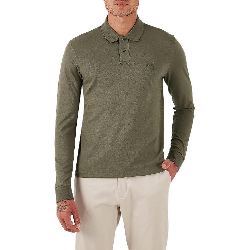 image:imageHugo Boss Passerby Long Sleeve Cotton Black Polo Shirt342open Green