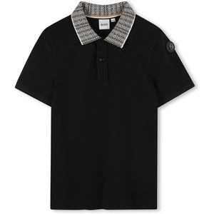 BOSS Boys’ Boys Short Sleeve Polo Kids Short Sleeve Cotton Classic Fit Polo(Black)