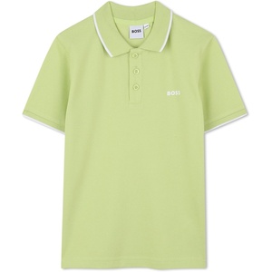 BOSS Boys Short Sleeve Knit Polo Shirt, Soft and Breathable, School Uniform with Striped Collar(Apple)
