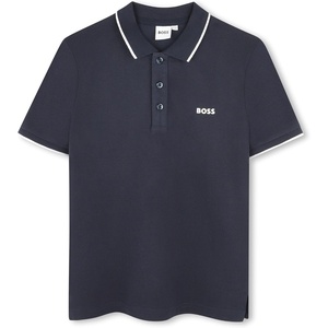 BOSS Boys Short Sleeve Knit Polo Shirt, Soft and Breathable, School Uniform with Striped Collar(Blue)