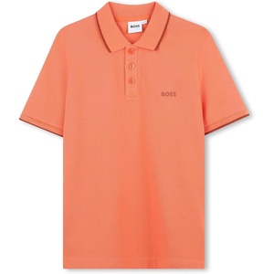 BOSS Boys Short Sleeve Knit Polo Shirt, Soft and Breathable, School Uniform with Striped Collar(Bright Red)