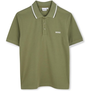 BOSS Boys Short Sleeve Knit Polo Shirt, Soft and Breathable, School Uniform with Striped Collar(Dark Green)