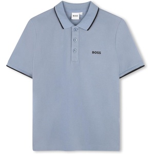 BOSS Boys Short Sleeve Knit Polo Shirt, Soft and Breathable, School Uniform with Striped Collar(Grey)