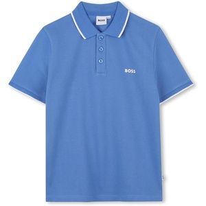 BOSS Boys Short Sleeve Knit Polo Shirt, Soft and Breathable, School Uniform with Striped Collar(Ocean Blue)