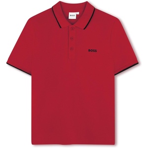 BOSS Boys Short Sleeve Knit Polo Shirt, Soft and Breathable, School Uniform with Striped Collar(Red)