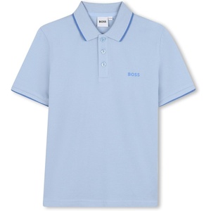 BOSS Boys Short Sleeve Knit Polo Shirt, Soft and Breathable, School Uniform with Striped Collar(Sky Blue)
