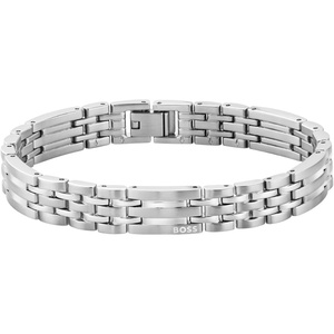 BOSS Jewelry Men’s Wesley Link Bracelet with Signature Three‑Stripe Design(Silver)