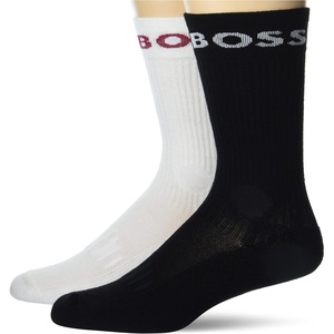 BOSS Men’s 2-pack Bold Logo Solid Cotton Socks(Black Fog/Stark Navy)