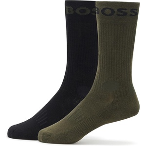 BOSS Men’s 2-pack Bold Logo Solid Cotton Socks(Black/Pewter Green)