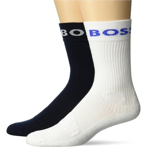 BOSS Men’s 2-pack Bold Logo Solid Cotton Socks(Pepper Black/Salt White)