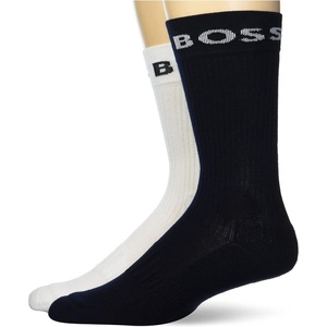 BOSS Men’s 2-pack Bold Logo Solid Cotton Socks(Sky Captain/White Soap)
