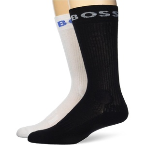 BOSS Men’s 2-pack Bold Logo Solid Cotton Socks(Snow/Noir)