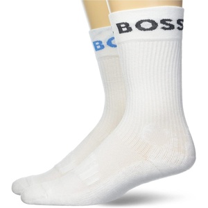 BOSS Men’s 2-pack Bold Logo Solid Cotton Socks(White Soap)