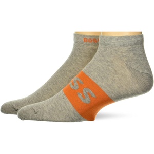 BOSS Men’s 2-pack Solid Cotton Ankle Socks(Ash Grey / Tangerine  Ash Grey / Tangerine)