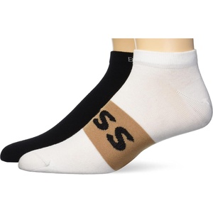 BOSS Men’s 2-pack Solid Cotton Ankle Socks(Coal/Salt & Latte)