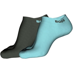 BOSS Men’s 2-pack Solid Cotton Ankle Socks(Khaki Green / Bright Teal)