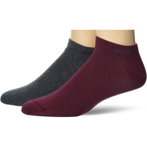 BOSS Men’s 2-pack Solid Cotton Ankle Socks(Melange Grey/Burgundy)