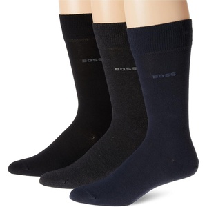 BOSS Men’s 3-pack Solid Cotton Socks Gift Set(Jet Black/Steel/Peacock)