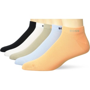 BOSS Men’s 5 Pack Solid Cotton Stretch Socks(White/Black/Chambray Blue/Beige/Peach Pitt)