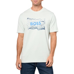 BOSS Men’s Big Logo Chain Cotton T-Shirt(Open Air Blue)
