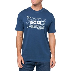 BOSS Men’s Big Logo Chain Cotton T-Shirt(Pacific Blue)