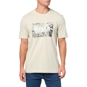 BOSS Men’s Big Logo City Scape Cotton T-Shirt(Oat Cream)
