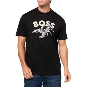 BOSS Men’s Big Logo Fish Cotton T-Shirt(Black Carbon)