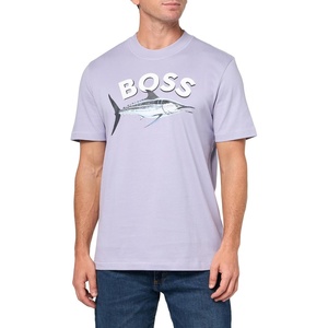 BOSS Men’s Big Logo Fish Cotton T-Shirt(Lavender Haze)