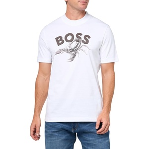 BOSS Men’s Big Logo Fish Cotton T-Shirt(Powder White)