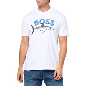 BOSS Men’s Big Logo Fish Cotton T-Shirt(White Sail)