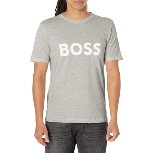 BOSS Mens Big Logo Jersey Cotton T-Shirt(Steel)