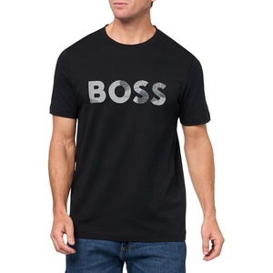 BOSS Men’s Big Textured Logo Cotton T-Shirt(Black Carbon)