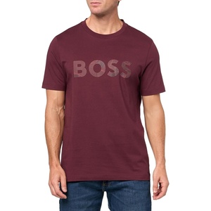 BOSS Men’s Big Textured Logo Cotton T-Shirt(Black Cherry)