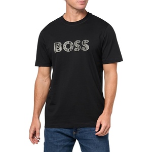 BOSS Men’s Big Textured Logo Cotton T-Shirt(Black Sky)
