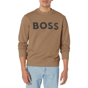 BOSS Men’s Bold Logo French Terry Crew Neck Sweatshirt(Dark Khaki Beige)