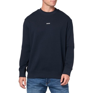 BOSS Men’s Center Logo French Terry Crew Neck Sweatshirt(Dark Sky)