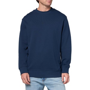 BOSS Men’s Center Logo French Terry Crew Neck Sweatshirt(Dress Blue)
