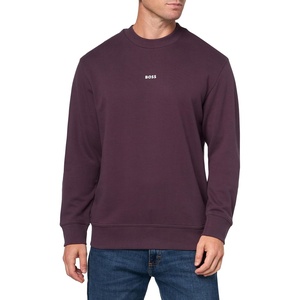 BOSS Men’s Center Logo French Terry Crew Neck Sweatshirt(Eggplant)