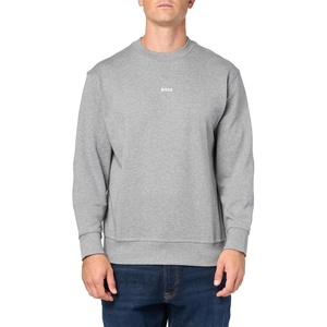 BOSS Men’s Center Logo French Terry Crew Neck Sweatshirt(High Rise Grey)