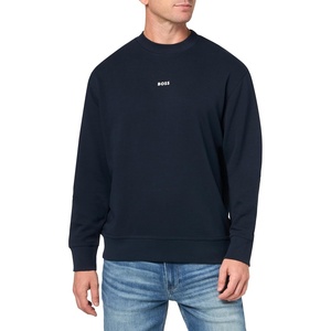 BOSS Men’s Center Logo French Terry Crew Neck Sweatshirt(Navy Dust)