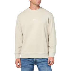 BOSS Men’s Center Logo French Terry Crew Neck Sweatshirt(Stone Beige)