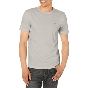 BOSS Men’s Contrast Curve Logo Short-Sleeve Cotton T-Shirt(Cement Grey / Deep Black)