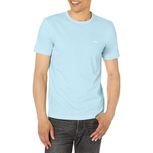 BOSS Men’s Contrast Curve Logo Short-Sleeve Cotton T-Shirt(Clear Skies Blue)