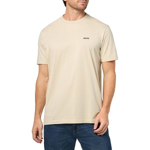 BOSS Men’s Contrast Logo Cotton Stretch T-Shirt(Boucle Beige)