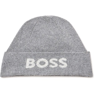 BOSS Men’s Contrast Logo Knit Hat(Mink Grey)