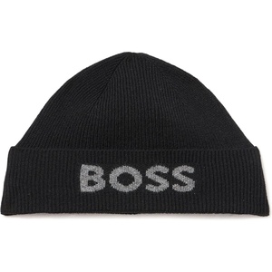 BOSS Men’s Contrast Logo Knit Hat(Pitch Black)