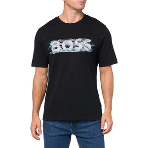 BOSS Men’s Digital Graphic Print Short Sleeve T-Shirt(Smokey Black / Purple  Green  White)